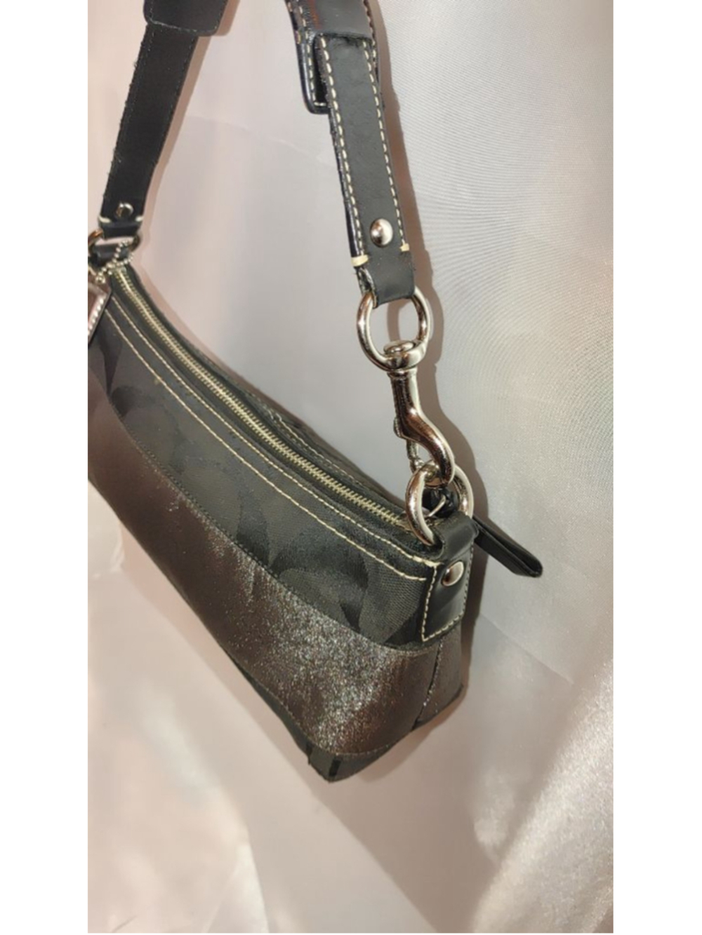Vintage Coach Jacquard Demi Baguette w. Metallic Silver Strip - 11096 - Picture 2 of 5